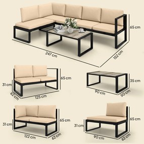 Outsunny Set mobilier de grădină 4 piese, set canapele cu 2 canapele duble, scaun fără brațe, masă de cafea, pentru balcon, Khaki | Aosom Romania