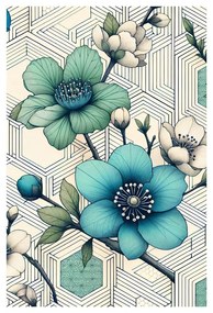 Tablou mozaic floral în tonuri de turcoaz