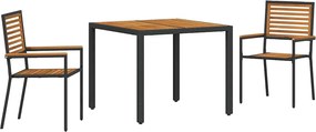 vidaXL Set de masă pentru grădină 3 pcs Negru și Maro poliratan