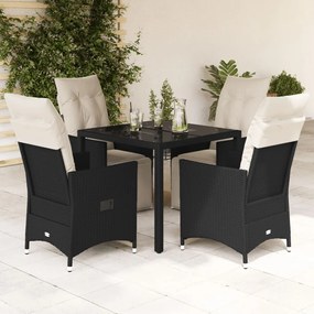 vidaXL Set mobilier de grădină cu perne, 5 piese, negru, poliratan