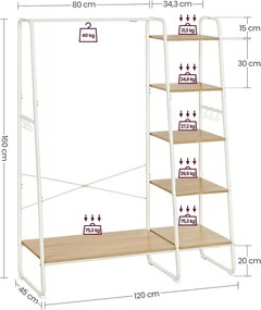 Cuier, Vasagle, Natural-Alb, 120×45×160 cm