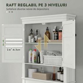 HOMCOM Dulap deasupra toaletei cu 2 uși și raft deschis, bară inferioară, 70x20x175 cm, alb | Aosom Romania