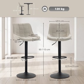 HOMCOM Set de 2 Scaune de Bar rotative și Reglabile, Alb Crem | Aosom Romania