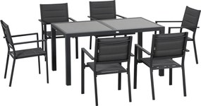 Outsunny Set de 7 Piese de Grădină din Aluminiu cu Masă Extensibilă și 6 Scaune cu Șezut din Plasă Respirabilă, 210x90x75 cm, Gri | Aosom Romania