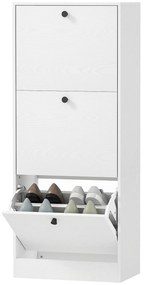 HOMCOM Dulap cu 3 Uși Rabatabile Rafturi Ajustabile și Design Compact 47x28x115 cm Alb cu Inserții de Lemn | Aosom Romania