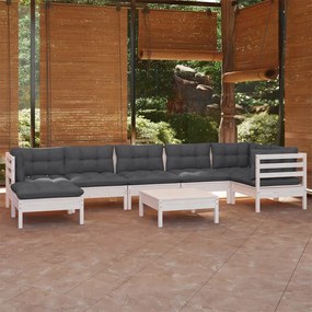 3096557 vidaXL Set mobilier de grădină cu perne, 8 piese, alb, lemn masiv pin