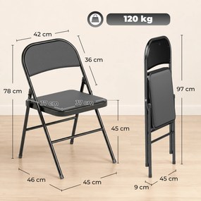 HOMCOM Set de 2 Scaune Pliabile Metalice, Tapițate cu Piele Ecologică PU, pentru Interior, cu Șezut Confortabil și Spătar Deschis | Aosom Romania