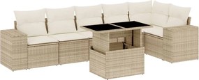 vidaXL Set canapele de grădină, 7 piese, cu perne, bej, poliratan