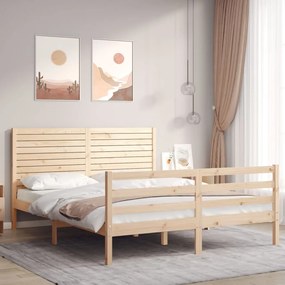 vidaXL Cadru de pat cu tăblie, king size, lemn masiv