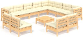 vidaXL Set mobilier grădină cu perne crem, 13 piese, lemn masiv de pin