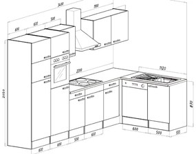 Mobilă de bucătărie de colț Yorki 340, corp alb, cu față alb satinat