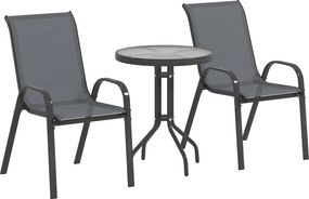 Outsunny Set Mobilier de Grădină din 3 Piese cu Scaune Suprapozabile și Masă din Sticlă, 54x71x93 cm, Gri Închis | Aosom Romania
