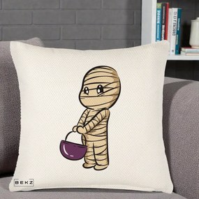 Perna Decorativa Halloween Mummy Kawaii cu Cos, 40x40 cm, Crem Reliefat, Husa Detasabila, Perna Inclusa, BEKZ®