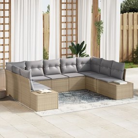 vidaXL Set de canapele pentru grădină cu pernă 9 pcs Bej Rattan poli