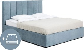 Pat dublu tapițat albastru cu spațiu de depozitare cu saltea/ somieră 180x200 cm Thessa Bold Line - Bonami Selection