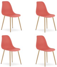 Set 4 Scaune Bucatarie/Dining Velo Plus Rosu Pal Picioare Metalice Finisaj Lemn