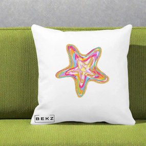 Perna Decorativa Stea de Mare Neon Curcubeu, 40x40 cm, Alba Mata, Husa Detasabila, Perna Inclusa, BEKZ®