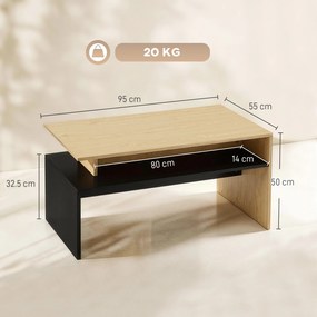 HOMCOM Masă de Cafea Modernă Bicoloră cu Niveluri Decalate și Poliță de Depozitare, 95 x 55 x 50 cm, Lemn Natural și Negru | Aosom Romania