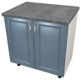 Masca pentru chiuveta cu 2 usi 80 cm Zebra, Alb/MDF Albastru cu blat Beton, 80 x 85 x 60 cm
