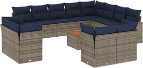 vidaXL Set mobilier de grădină cu perne, 13 piese, gri, poliratan