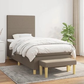 vidaXL Pat box spring cu saltea, gri taupe, 90x200 cm, textil