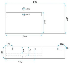 Lavoar pentru blat Archi 90 cm gri mat