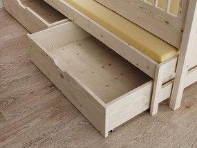 Pat pentru copii din lemn de pin cu sertare și spatiu pentru depozitare, Artes, ADRK Furniture (Culoare: Alb, Optiune modul: Cu saltea, Dimensiuni: