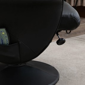HOMCOM Fotoliu de relaxare cu lada de picioare, fotoliu TV cu 10 puncte de masaj, funcție de culcare, fotoliu de masaj cu telecomandă, buzunar lateral, fotoliu TV, piele artificială, Negru | Aosom Romania