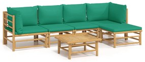 3155168 vidaXL Set mobilier de grădină cu perne verzi, 6 piese, bambus