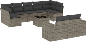vidaXL Set mobilier de grădină cu perne, 10 piese, gri, poliratan