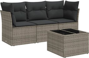 vidaXL Set canapea de grădină cu perne, 4 piese, gri, poliratan