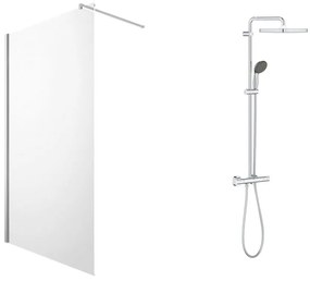 Pachet paravan dus Walk-In Omnires Marina crom 100x200 cm si coloana de dus Grohe Vitalio Start crom