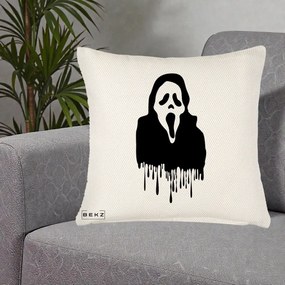 Perna Personalizata Halloween Ghostface Scream Picurand, 40x40 cm, Crem Reliefat, Husa Detasabila, Perna Inclusa, BEKZ®