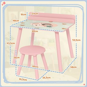 AIYAPLAY Set masă și scaun pentru copii, masă pentru copii cu scaun și suport pentru cărți, modele ursuleț, pentru copii 3-8 ani, roz | Aosom Romania