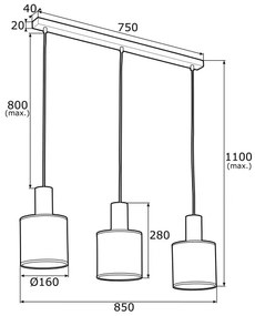 Lustră pe cablu HERMAN 3xE27/15W/230V alamă/neagră Argon 1490