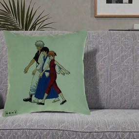 Perna Personalizata Gintama Trio Gintoki Shinpachi Kagura, 40x40 cm, Verde, Husa Detasabila, Perna Inclusa, BEKZ®