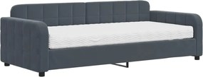 vidaXL Pat de zi cu saltea, gri închis, 90x200 cm, catifea