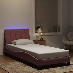 vidaXL Cadru de pat cu lumini LED, roz, 80x200 cm, catifea
