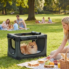 PawHut Cutie pliabilă pentru câini, cutie de transport cu pernă, husă detașabilă lavabilă din țesătură Oxford pentru câini până la 22kg Verde armată | Aosom Romania