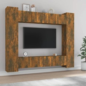 3114235 vidaXL Set dulap TV, 8 piese, stejar fumuriu, lemn prelucrat