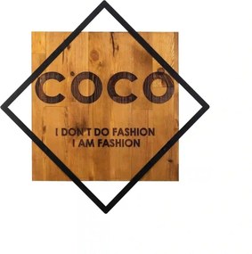 Decoratiune perete FASHION, stejar/negru, lemn/metal, 54x54 cm