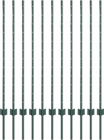 vidaXL Stâlp de gard. 11 pcs Verde 120 cm Oțel