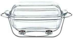 Vas termorezistent cu incalzitor 5.3L, suport argintiu, chafing dish, Saule