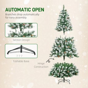 HOMCOM Brad de Crăciun Înzăpezit cu Conuri, Brad Artificial cu Deschidere Automată și Bază Pliabilă, Ø103x180 cm, Verde | Aosom Romania