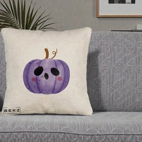 Perna Decorativa Dovleac Halloween Mov Kawaii, 40x40 cm, Bej Canapea, Husa Detasabila, Perna Inclusa, BEKZ®