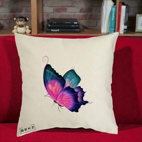 Perna Decorativa Fluture Neon, 40x40 cm, Ecru, Husa Detasabila, Perna Inclusa, BEKZ®