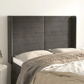 vidaXL Tăblie de pat cu aripioare gri închis 147x16x118/128 cm catifea