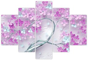 Tablouri cu flori pe trunchi argintiu - abstract (150x105 cm)