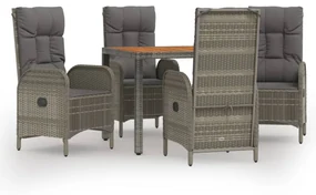 3185039 vidaXL Set mobilier de grădină cu perne, 5 piese, gri, poliratan