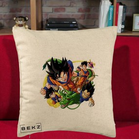 Perna Personalizata Dragon Ball Goku si Shenron Actiune, 40x40 cm, Bej, Husa Detasabila, Perna Inclusa, BEKZ®